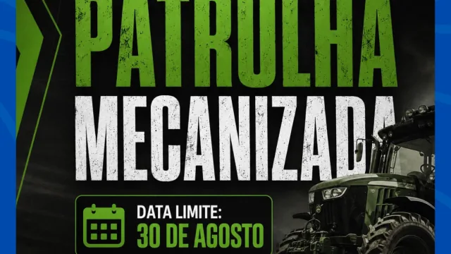 Arte do cadastro aberto para a Patrulha Mecanizada de Costa Rica, com trator e prazo até 30 de agosto