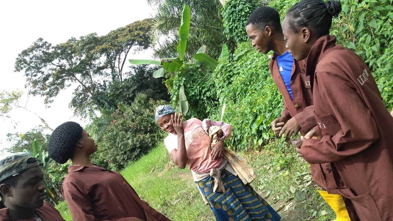 Trabalhadores rurais conversam em uma área de cultivo