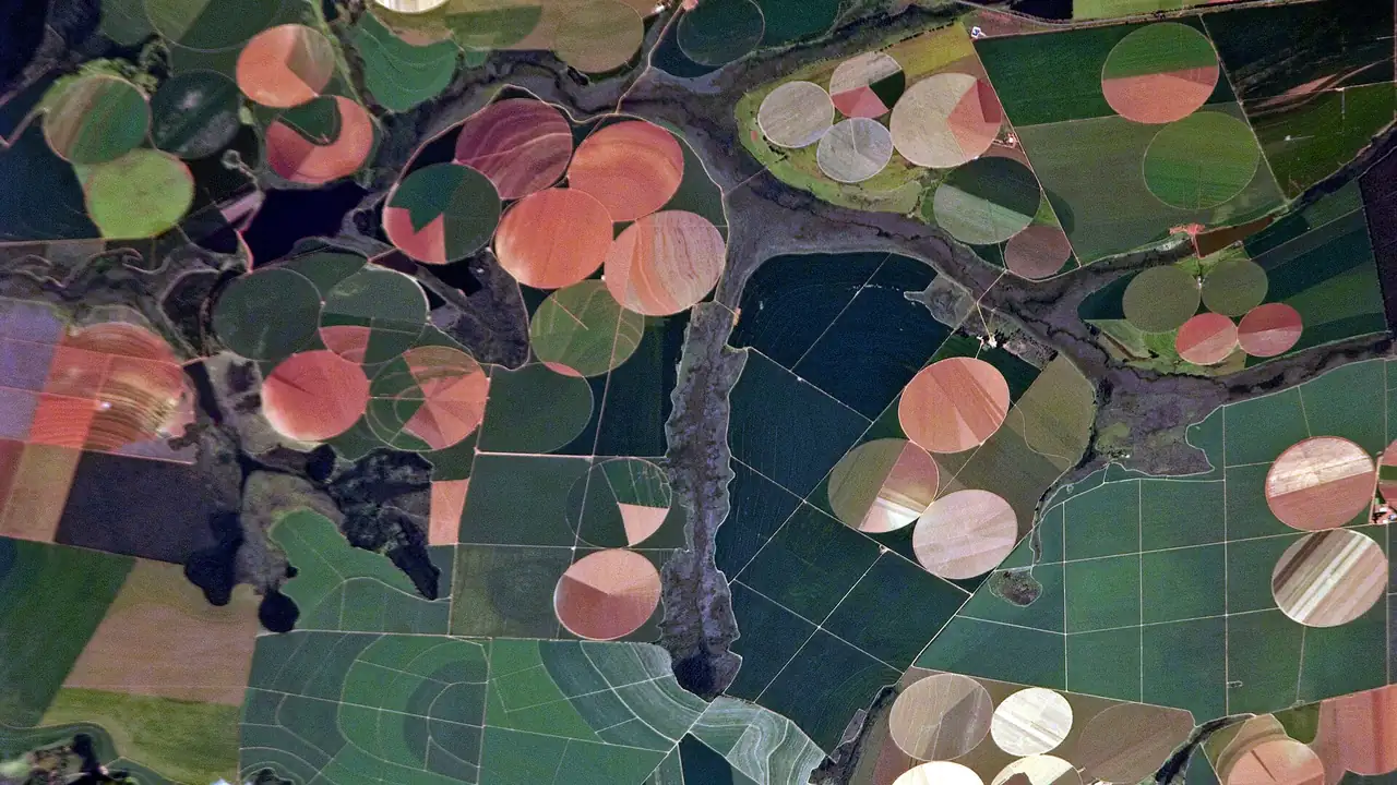 Vista aérea de áreas agrícolas no município de Perdizes, em Minas Gerais.