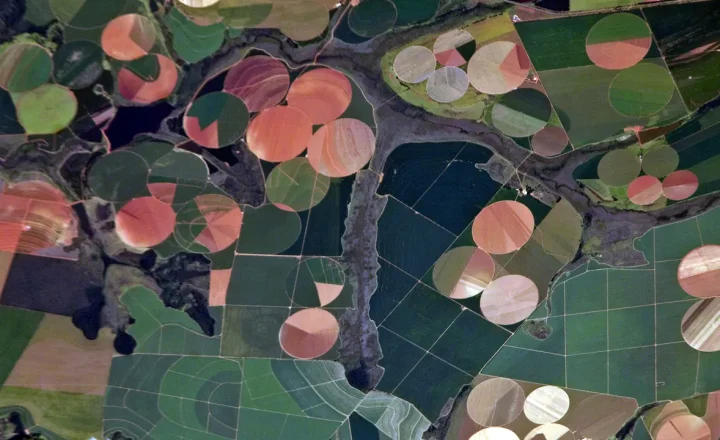 Imagem destacada: paisagem agrícola com talhões e pivôs de irrigação em Minas Gerais