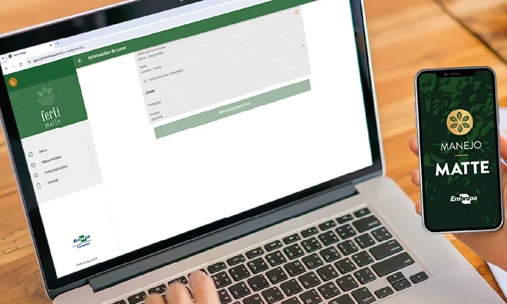 Aplicativos Manejo-Matte e Ferti-Matte da Embrapa em computador e celular