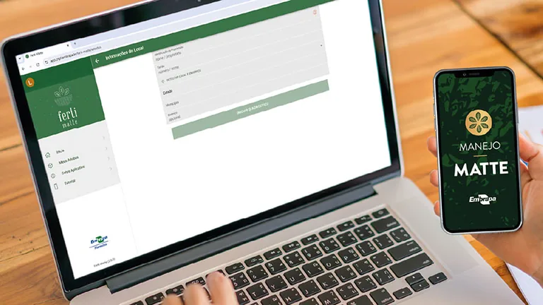 Aplicativos Manejo-Matte e Ferti-Matte da Embrapa em computador e celular