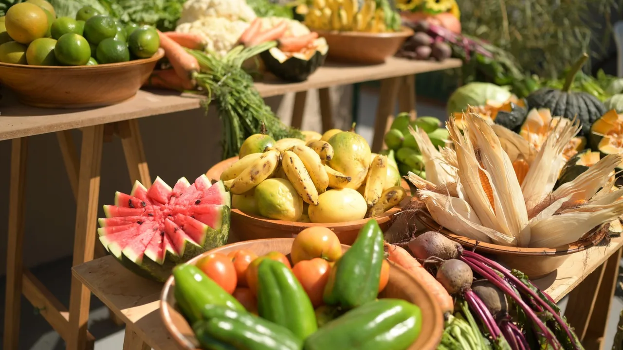 Diversos alimentos frescos expostos em feira, em imagem atribuída a Rafael Zart/MDS.