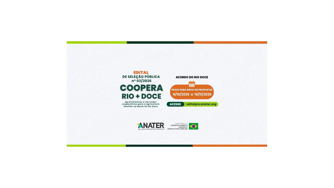 Banner oficial do edital Coopera Rio + Doce com prazo de inscrições até 18 de novembro de 2026