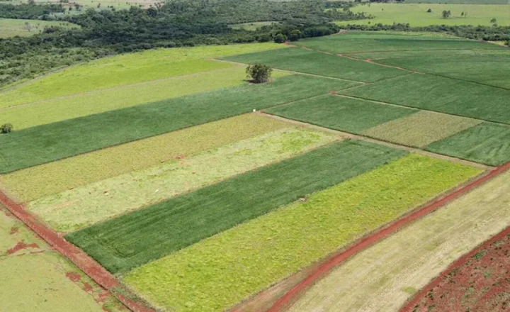 Vista aérea de experimento de longa duração com diferentes sistemas de produção e níveis de manejo em Dourados (MS)