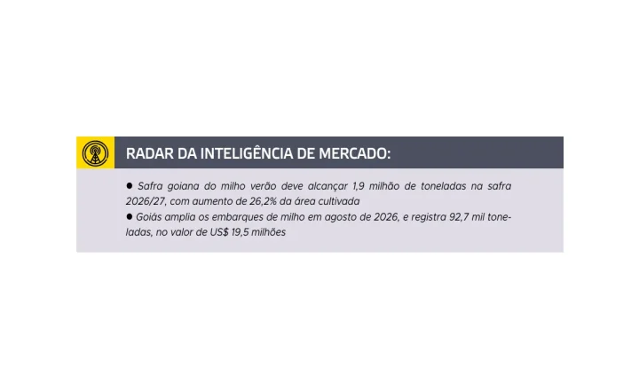 Painel da Seapa projeta safra de milho verão de Goiás em 1,9 milhão de toneladas e destaca exportações de agosto de 2026