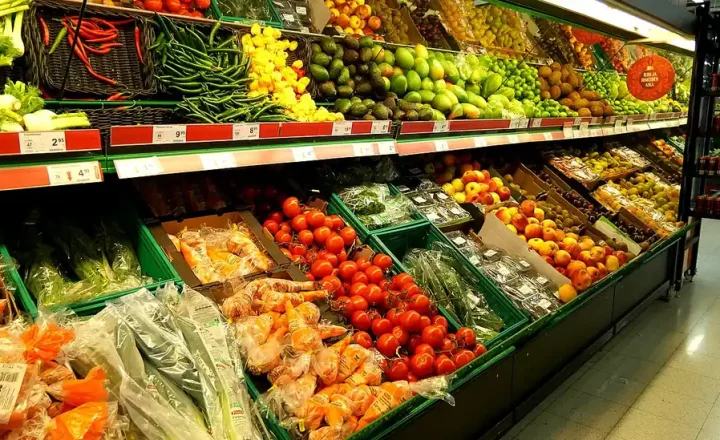 Hortaliças expostas em caixas no mercado, imagem contextual sobre o transporte de produtos vegetais